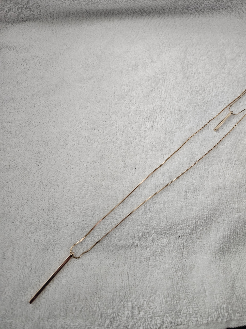 A New Day Long Layered Gold Tone Box Chain Necklace Double Hammered Bar 38"